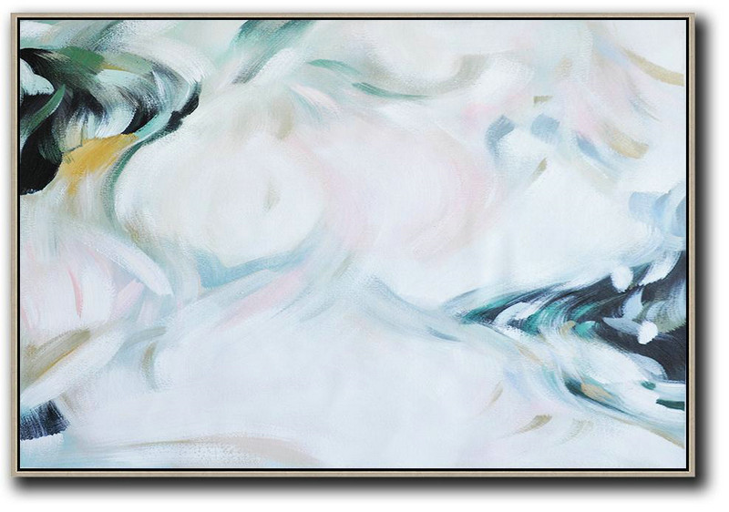 Abstract Painting Extra Large Canvas Art,Oversized Horizontal Abstract Art,Original Abstract Painting Canvas Art White,Pink,Black,Green